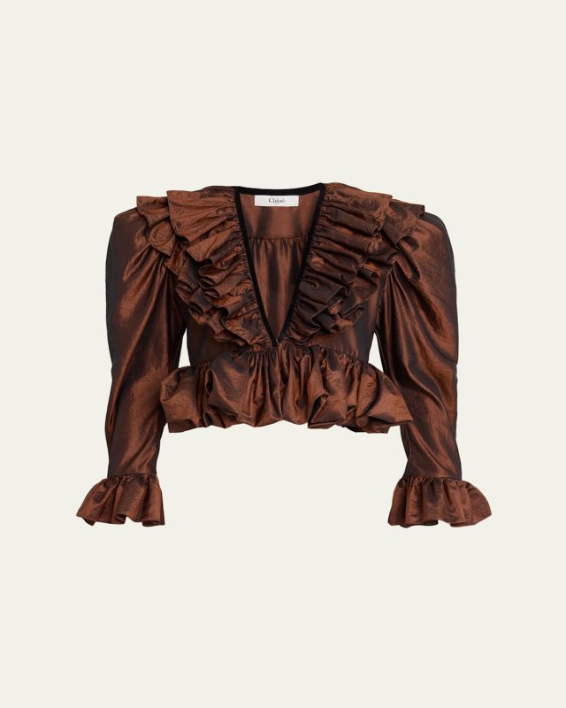 Ruffle-Trim Cropped Blouse